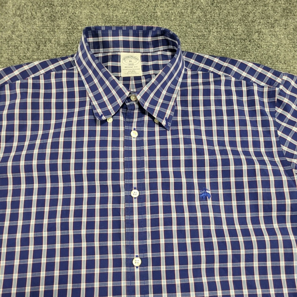Men's Brooks Brothers Regent Shirt XL Blue Button Down Puckerware Plaid Checker - Picture 4 of 16